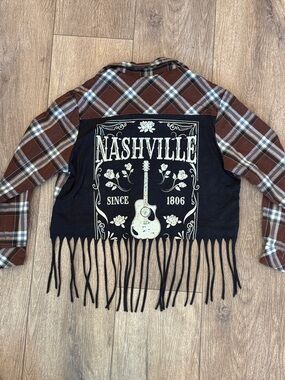Cropped Flannel with Nashville Graphic and Fringe - Small